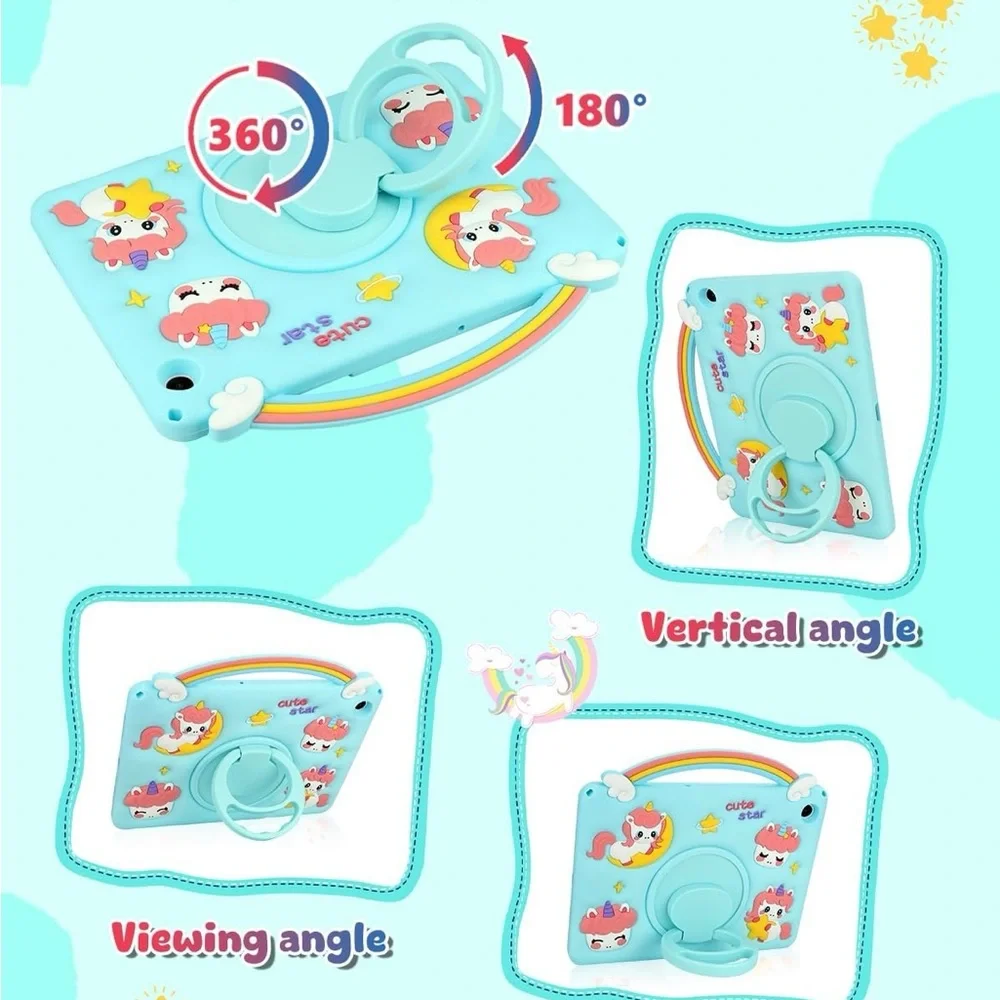 Cute Kids Tablet Case Samsung Galaxy Tab A9 Plus 11” w/ Strap & Stand – Blue